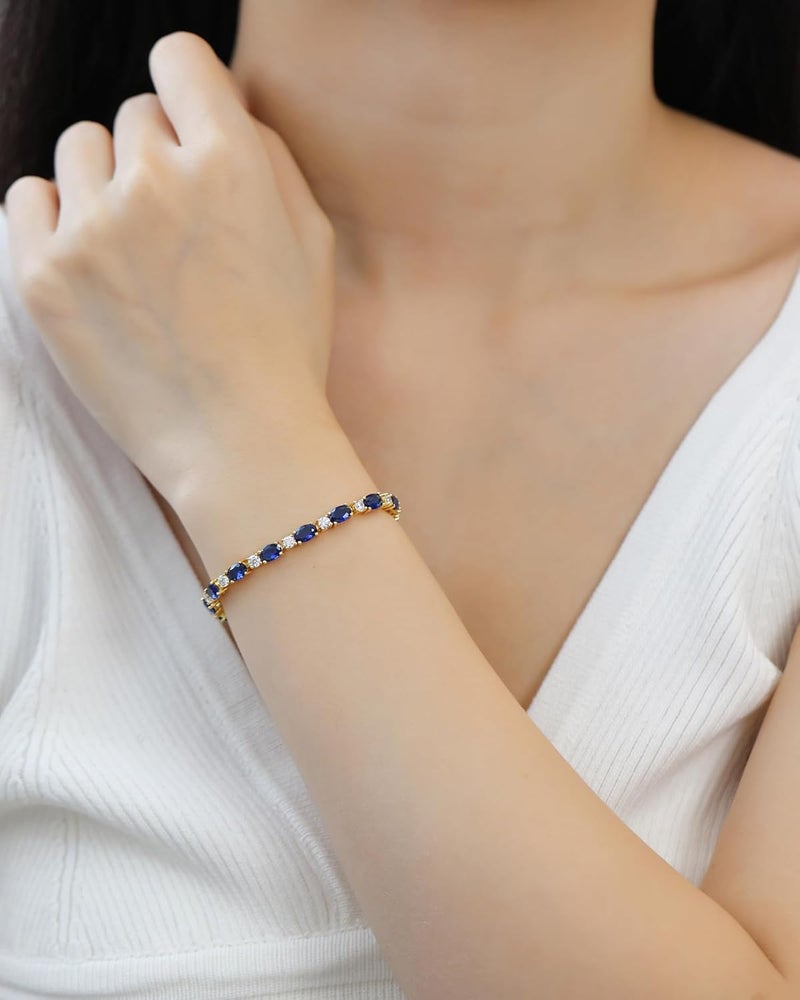 Fancime 14K Gold Plated Birthstone Bracelets 4mm Sterling Silver Tennis Bracelets Gold Bracelets Birthday Jewelry Gifts for Women 7" - Image 2